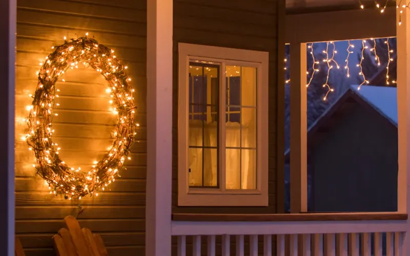 Professionally installed Christmas lights on a North Atlanta home