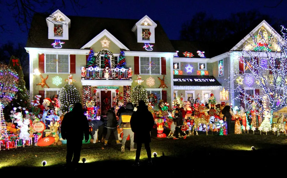 Christmas light installation across Ball Ground